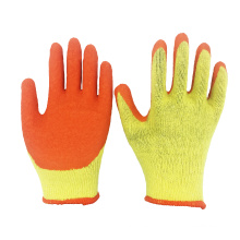 Cheap Type 10G 2Yarn Yellow Polycotton Liner Orange Latex Crinkle Coated Safety Gloves for Construction